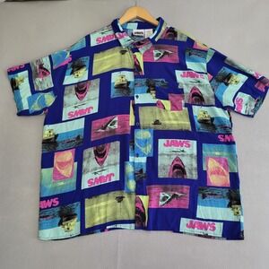 JAWS Men's Short Sleeve Button Up Shark Graphic Movie Print Shirt Size 3XL